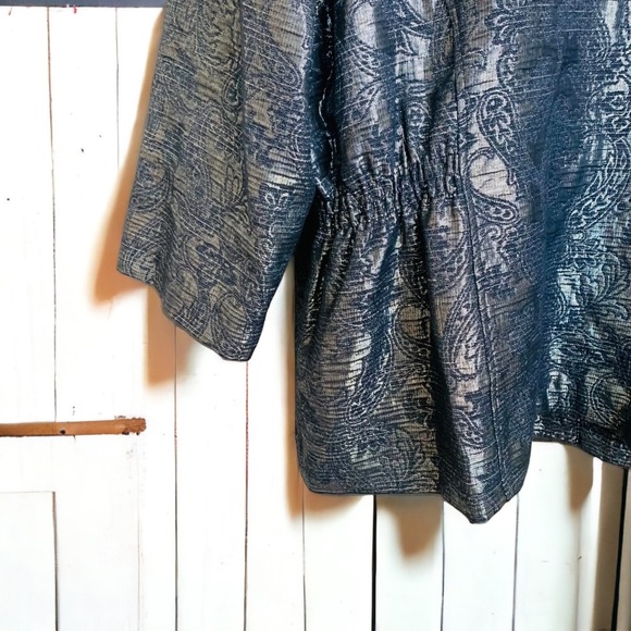 Alfred Dunner Paisley Floral Pattern Jacket In Silver Blue Metallic Color Sz 14 - Picture 5 of 5